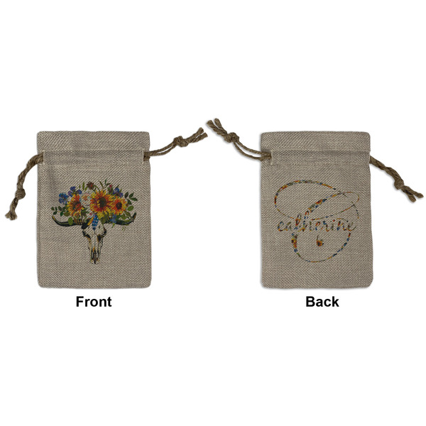 Custom Sunflowers Small Burlap Gift Bag - Front & Back (Personalized)