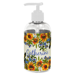 Sunflowers Plastic Soap / Lotion Dispenser (8 oz - Small - White) (Personalized)