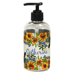 Sunflowers Plastic Soap / Lotion Dispenser (8 oz - Small - Black) (Personalized)