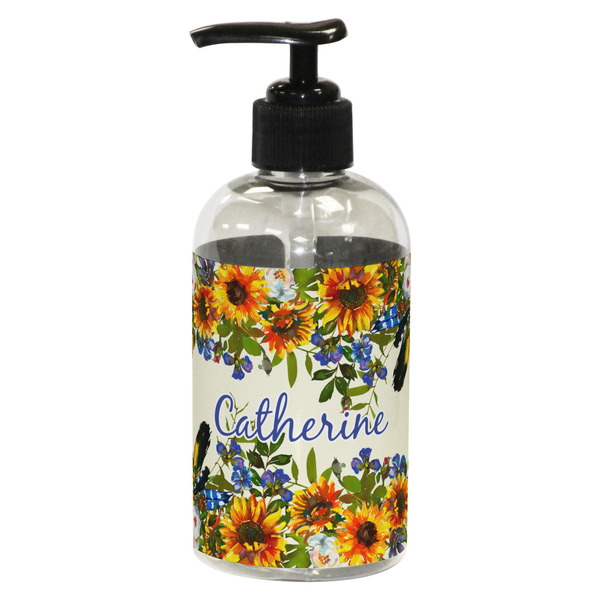 Custom Sunflowers Plastic Soap / Lotion Dispenser (8 oz - Small - Black) (Personalized)