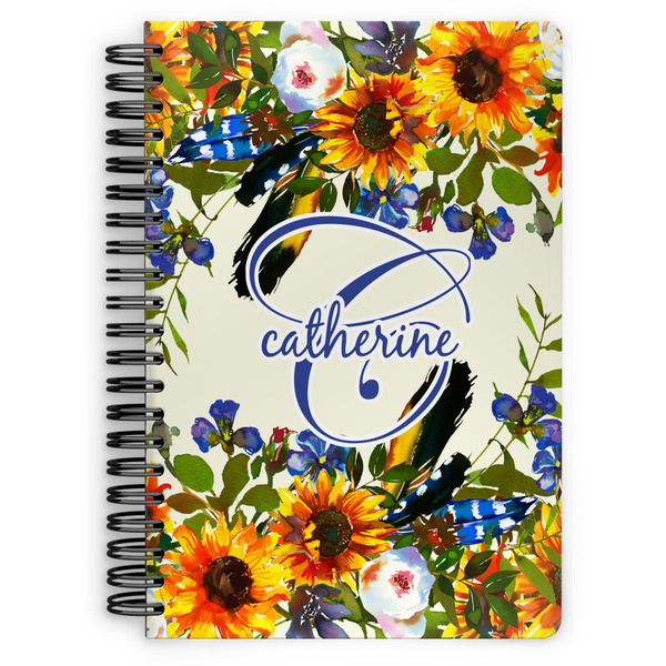 Custom Sunflowers Spiral Notebook - 7x10 w/ Name and Initial