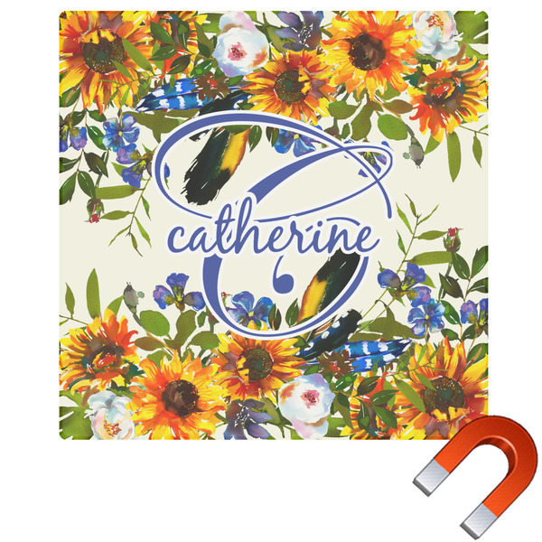 Custom Sunflowers Square Car Magnet - 6" (Personalized)