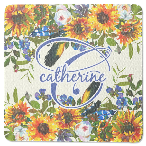 Custom Sunflowers Square Rubber Backed Coaster (Personalized)