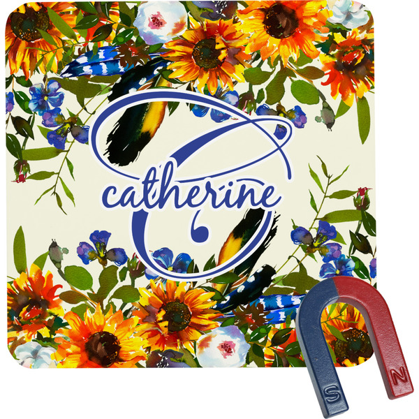 Custom Sunflowers Square Fridge Magnet (Personalized)