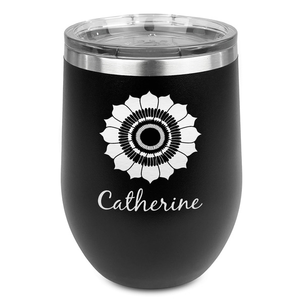 Custom Sunflowers Stemless Stainless Steel Wine Tumbler - Black - Double Sided (Personalized)