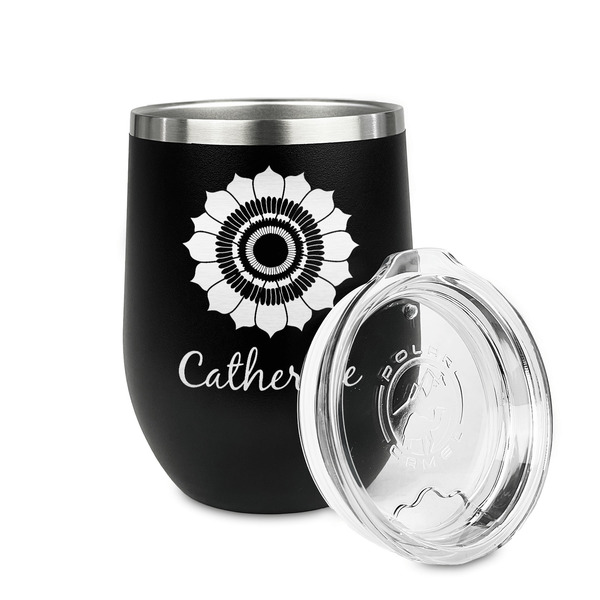 Sunflowers Stainless Wine Tumblers - Black - Single Sided - Alt View