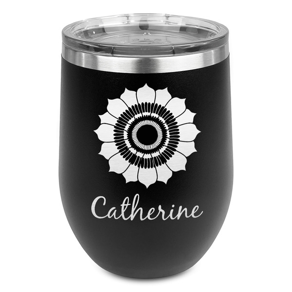 Custom Sunflowers Stemless Stainless Steel Wine Tumbler - Black - Single Sided (Personalized)