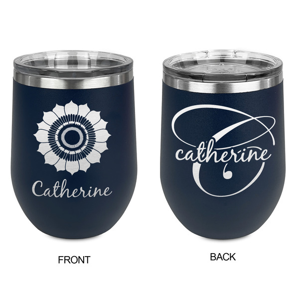 Sunflowers Stainless Wine Tumblers - Navy - Double Sided - Approval