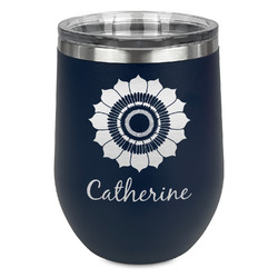 Sunflowers Stemless Stainless Steel Wine Tumbler - Navy - Double Sided (Personalized)