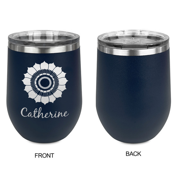 Sunflowers Stainless Wine Tumblers - Navy - Single Sided - Approval