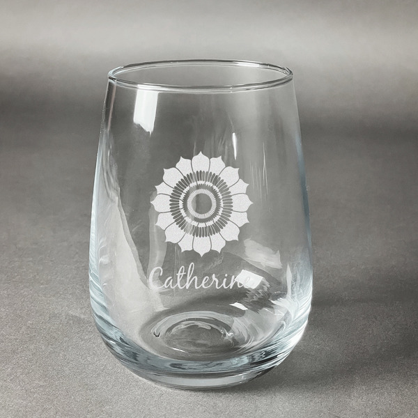 Custom Sunflowers Stemless Wine Glass - Engraved (Personalized)