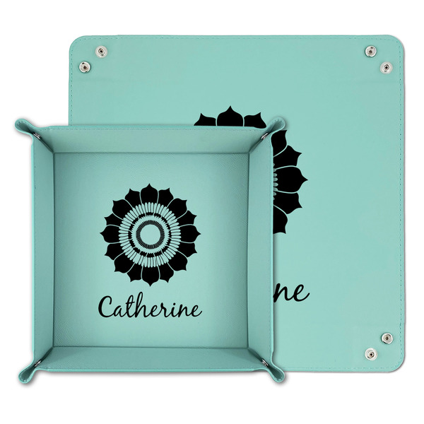Sunflowers Teal Faux Leather Valet Trays - PARENT MAIN