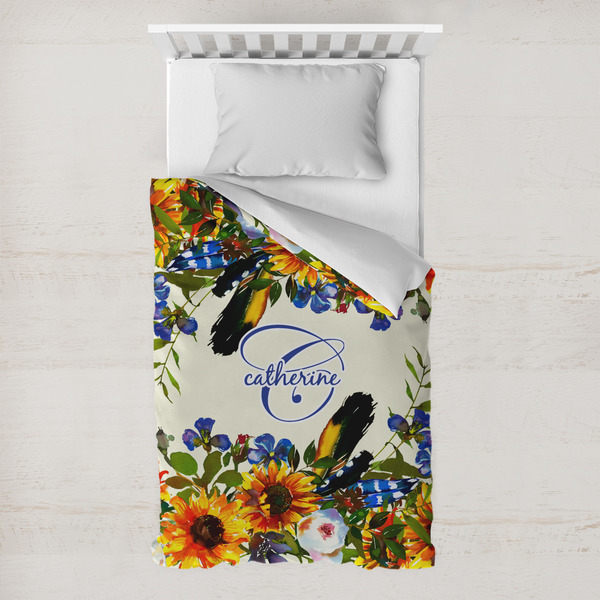 Custom Sunflowers Toddler Duvet Cover w/ Name and Initial