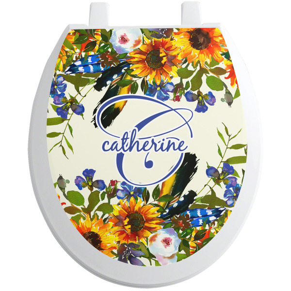 Custom Sunflowers Toilet Seat Decal - Round (Personalized)