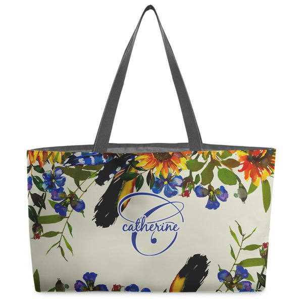 Custom Sunflowers Beach Totes Bag - w/ Black Handles (Personalized)