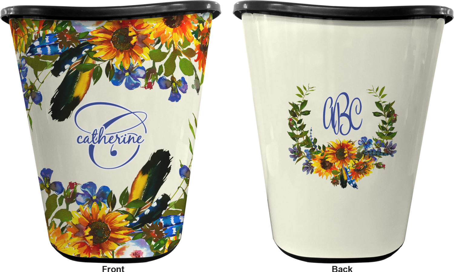 Sunflowers Waste Basket Double Sided (Black) (Personalized