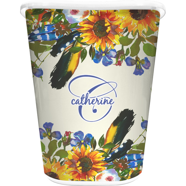 Custom Sunflowers Waste Basket - Double Sided (White) (Personalized)