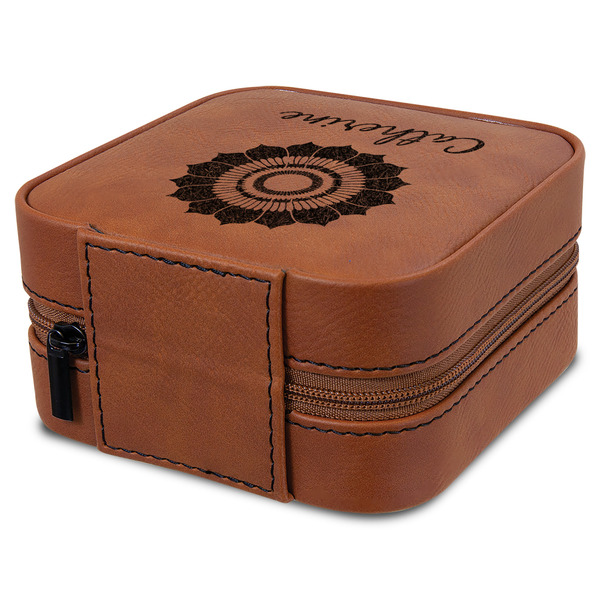 Sunflowers Travel Jewelry Boxes - Leatherette - Rawhide - View from Rear