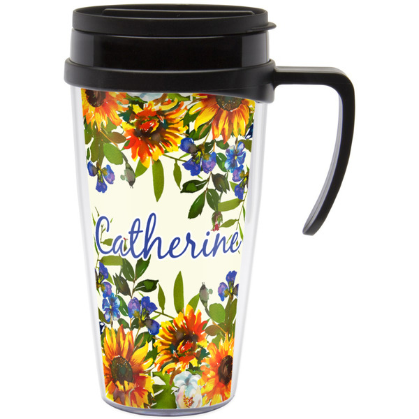 Custom Sunflowers Acrylic Travel Mug with Handle (Personalized)