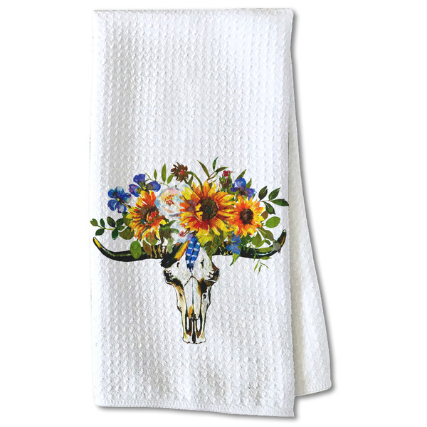 Custom Sunflowers Kitchen Towel - Waffle Weave - Partial Print (Personalized)