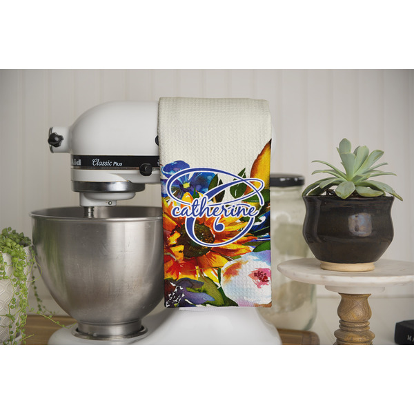 Sunflowers Waffle Weave Towel - Full Color Print - Lifestyle Image