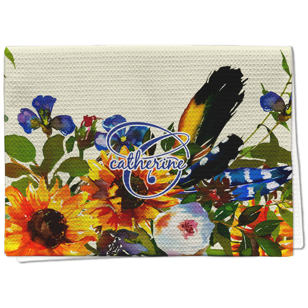 Custom Sunflowers Kitchen Towel - Waffle Weave - Full Color Print (Personalized)