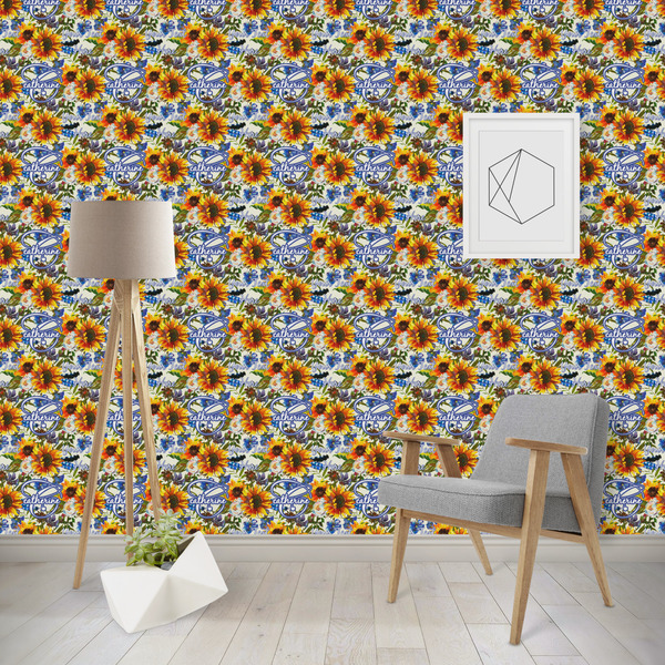 Custom Sunflowers Wallpaper & Surface Covering (Water Activated - Removable)