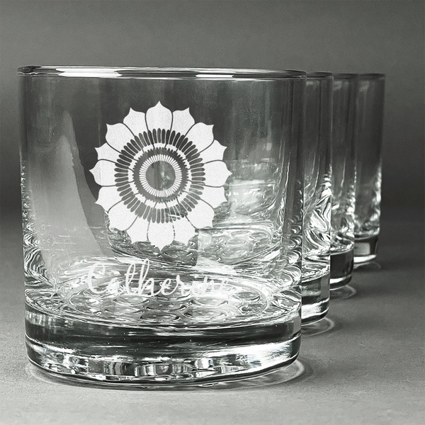 Custom Sunflowers Whiskey Glasses (Set of 4) (Personalized)