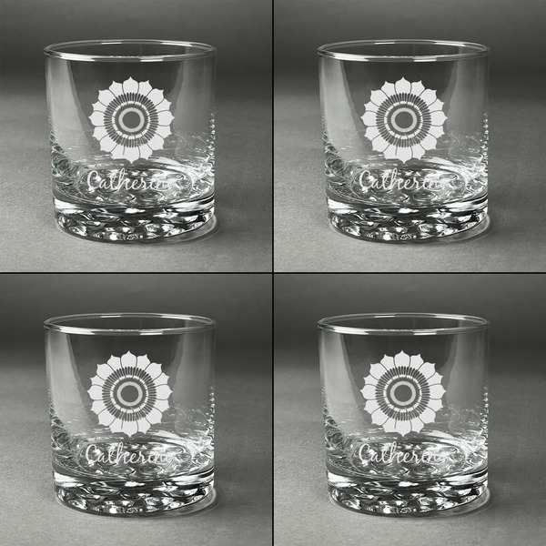 Sunflowers Whiskey Glasses - Set of 4 all Engraved