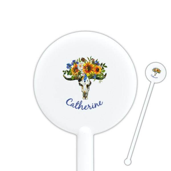 Custom Sunflowers 5.5" Round Plastic Stir Sticks - White - Single Sided (Personalized)