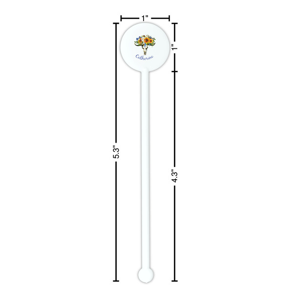 Sunflowers White Plastic 5.5" Stir Stick - Round - Dimensions