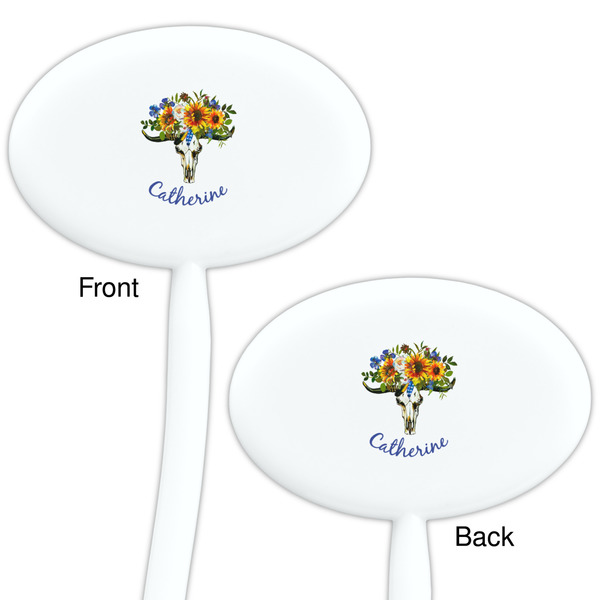 Sunflowers White Plastic 7" Stir Stick - Double Sided - Oval - Front & Back