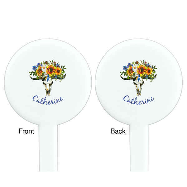 Sunflowers White Plastic 7" Stir Stick - Double Sided - Round - Front & Back