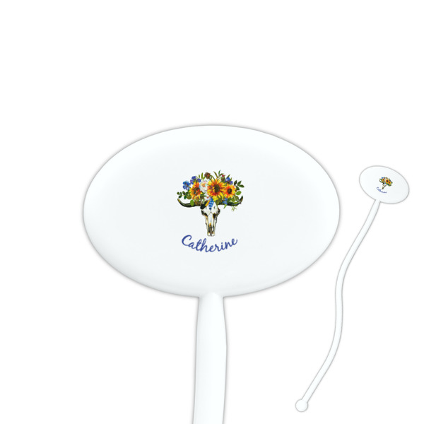 Custom Sunflowers 7" Oval Plastic Stir Sticks - White - Single Sided (Personalized)