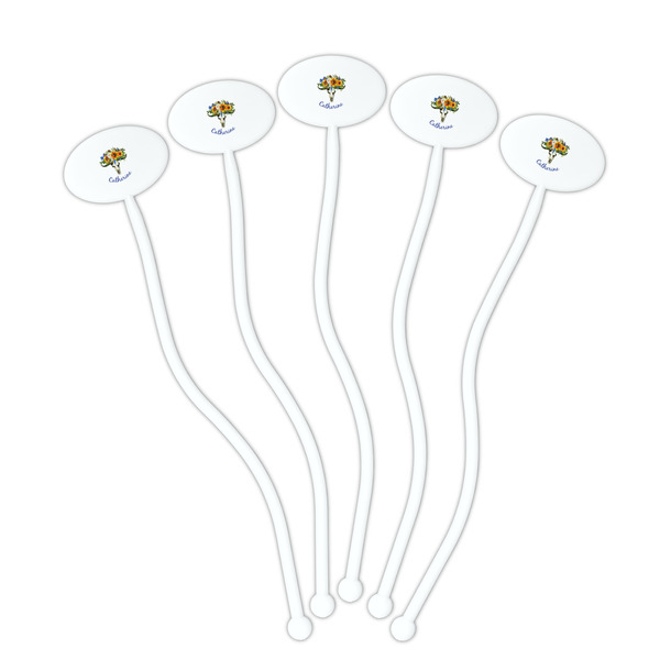 Sunflowers White Plastic 7" Stir Stick - Oval - Fan