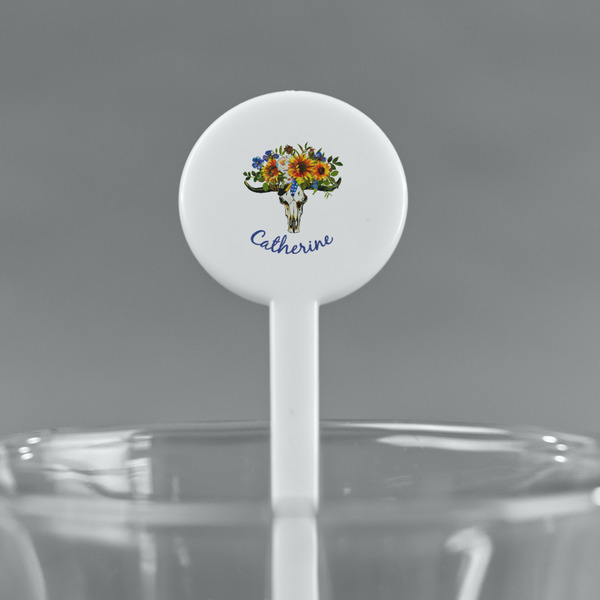 Sunflowers White Plastic 7" Stir Stick - Round - Main
