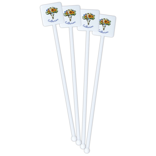 Sunflowers White Plastic Stir Stick - Double Sided - Square - Front