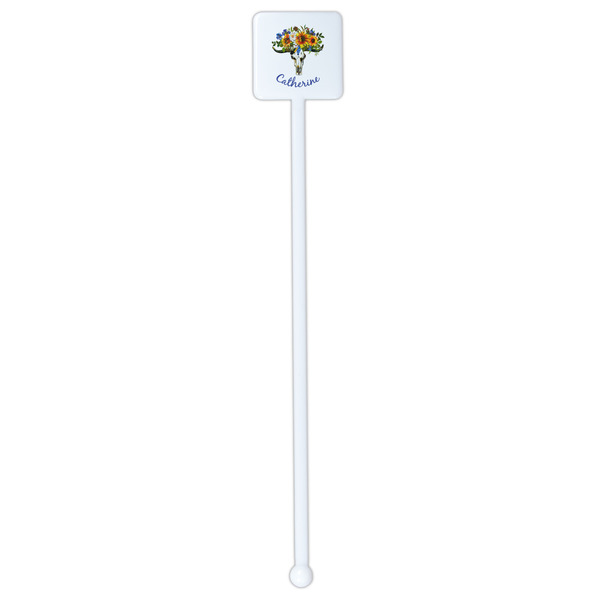 Sunflowers White Plastic Stir Stick - Single Sided - Square - Single Stick