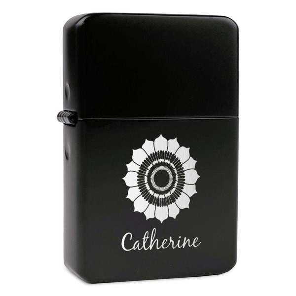 Custom Sunflowers Windproof Lighter - Black - Double Sided (Personalized)
