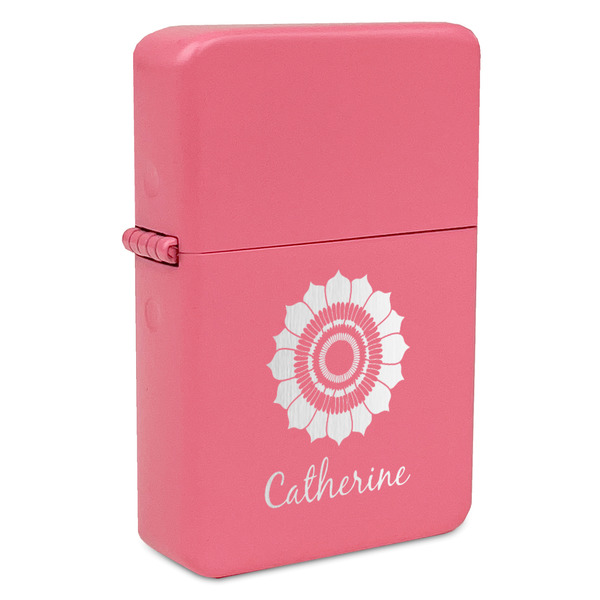 Custom Sunflowers Windproof Lighter - Pink - Double Sided & Lid Engraved (Personalized)