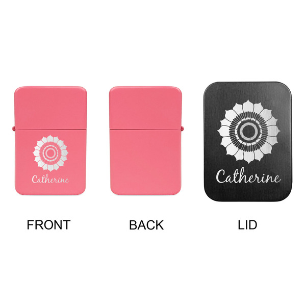 Sunflowers Windproof Lighters - Pink, Single Sided, w Lid - APPROVAL