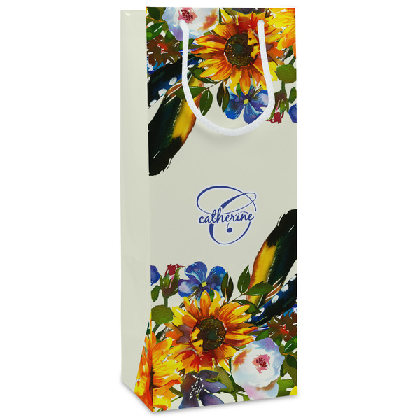 Custom Sunflowers Wine Gift Bags - Gloss (Personalized)