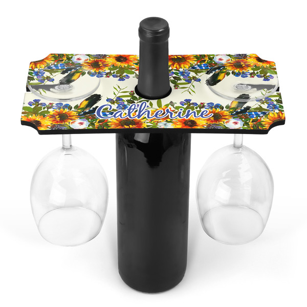 Custom Sunflowers Wine Bottle & Glass Holder (Personalized)