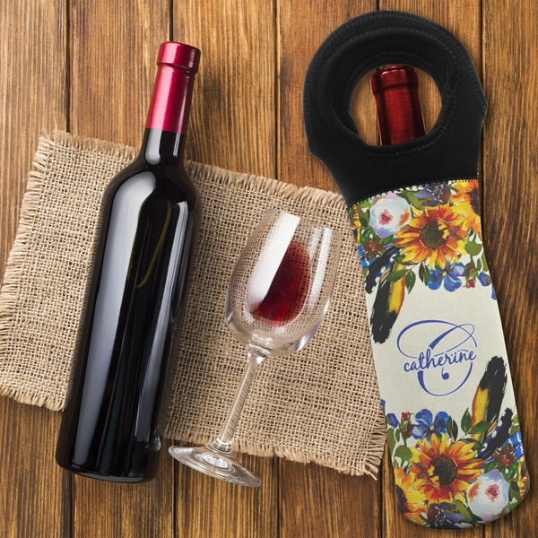 Sunflowers Wine Tote Bag - FLATLAY