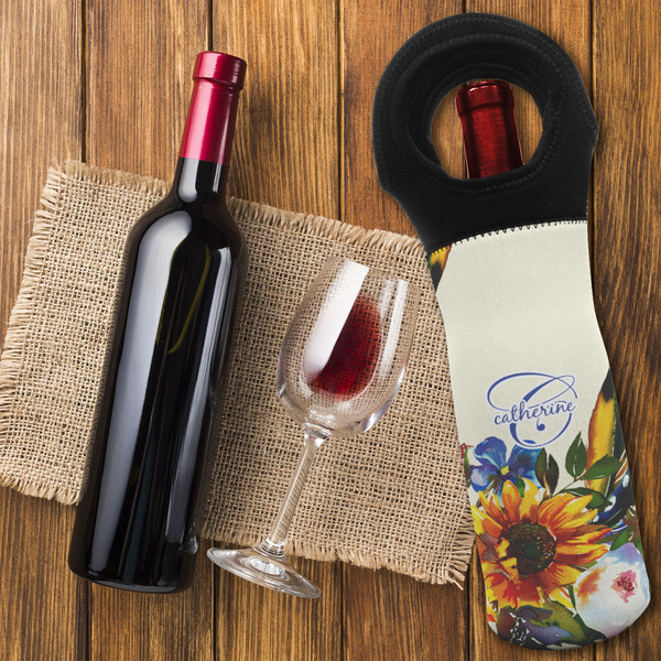 Sunflowers Wine Tote Bag - FLATLAY