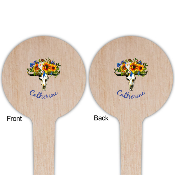 Sunflowers Wooden 4" Food Pick - Round - Double Sided - Front & Back