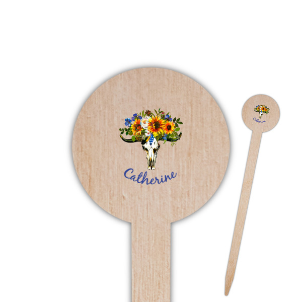 Custom Sunflowers Round Wooden Food Picks (Personalized)