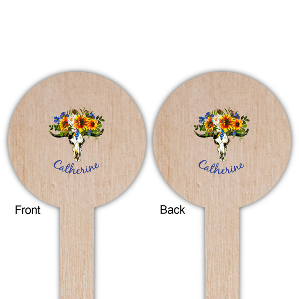 Sunflowers Wooden 6" Food Pick - Round - Double Sided - Front & Back