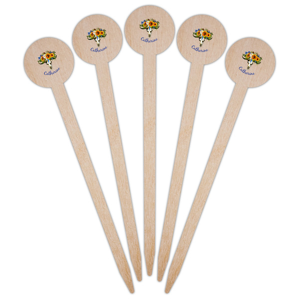Sunflowers Wooden 6" Food Pick - Round - Fan View