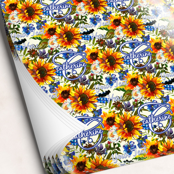 Custom Sunflowers Wrapping Paper Sheets - Single-Sided - 20" x 28" (Personalized)